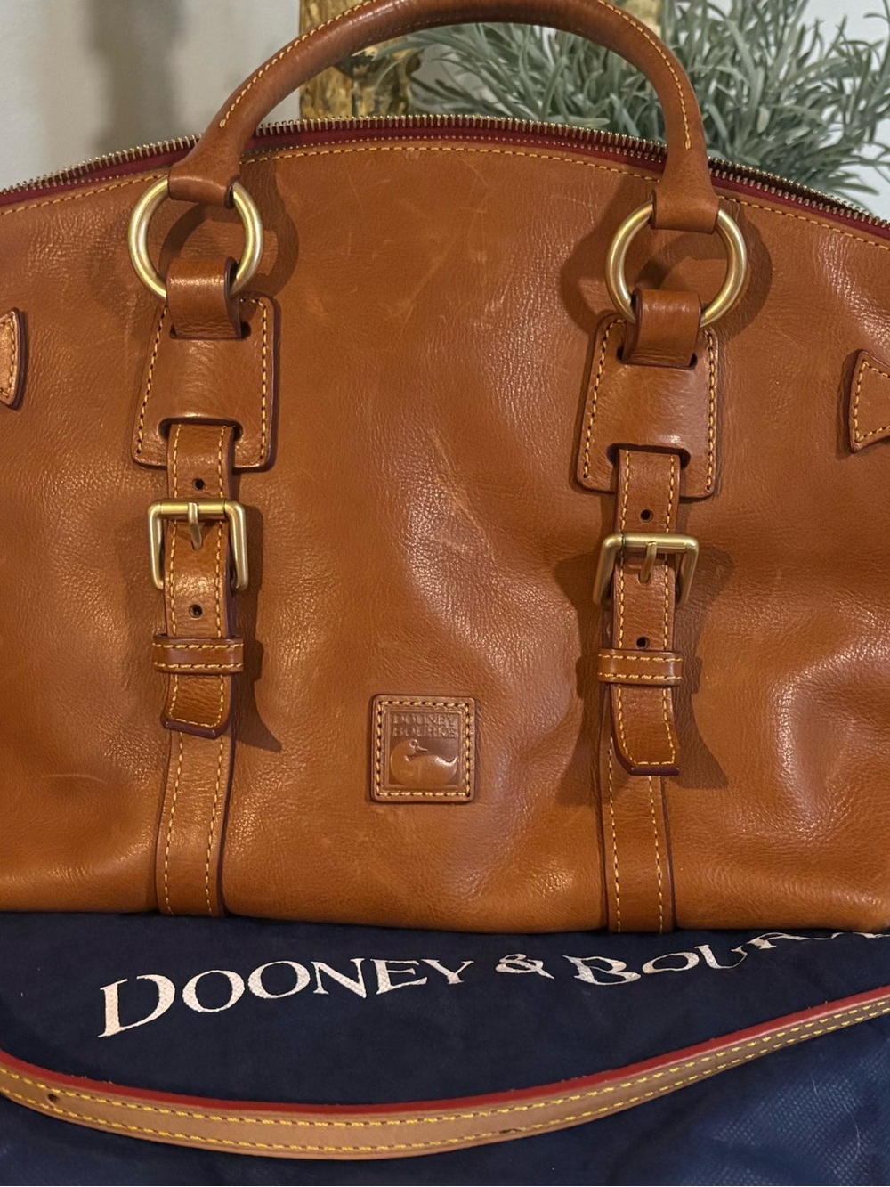 Dooney & Bourke Cognac Leather Satchel with Gold Hardware